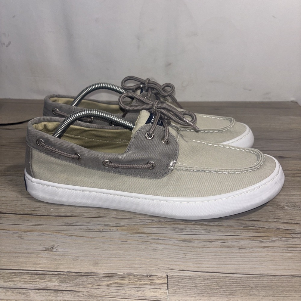 Men's 11 Sperry Men's Cutter 2-Eye Boat Shoe Cream/ Gray Casual Loafer